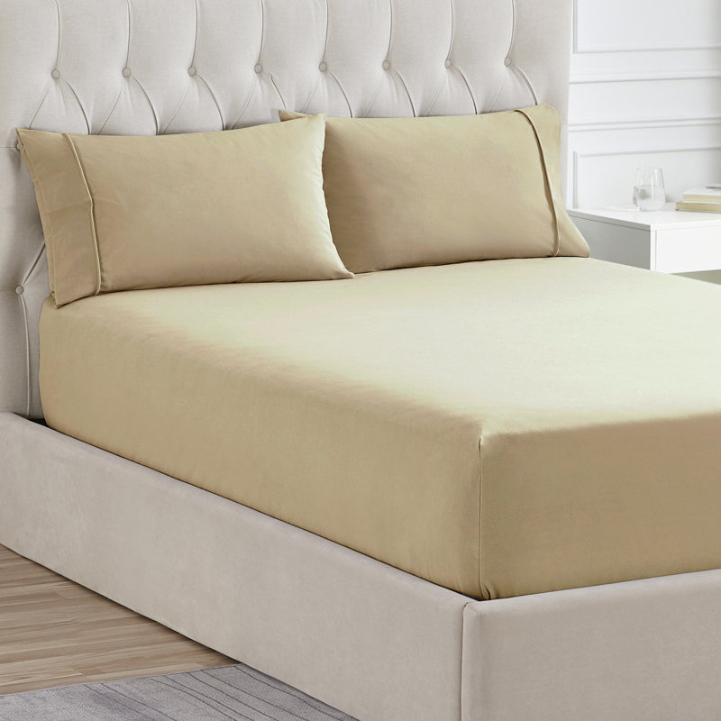 Drap-housse en flanelle de couleur unie avec draps intégrés par Sweet Home Collection, Drap-housse de taille simple, Beige