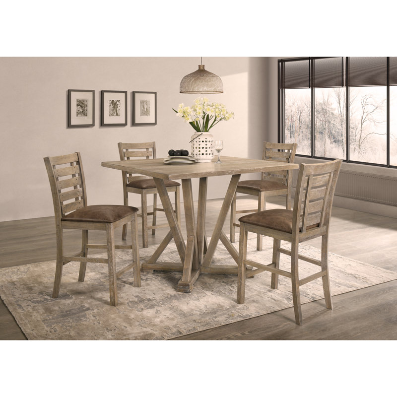 5pcs set Counter Table Set Square Counter Table Solid Wood Modern Farmhouse Rustic Look Distressed Look