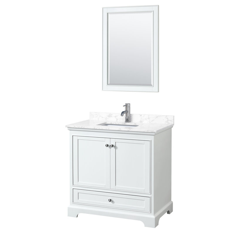 Ensemble de meuble-lavabo simple 36 "avec miroir Deborah, Marbre de culture blanc, Espresso foncé, Chrome poli