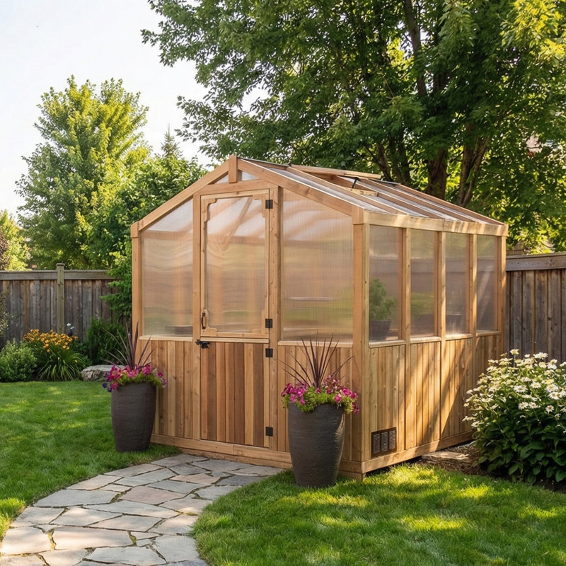 8 ft. W x 8 ft. D Cedar Wood Greenhouse