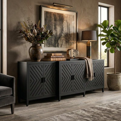 Armoire de rangement de 94,5 po de large avec 6 portes, grand buffet et meuble télé pour le salon, la salle à manger et la chambre à coucher