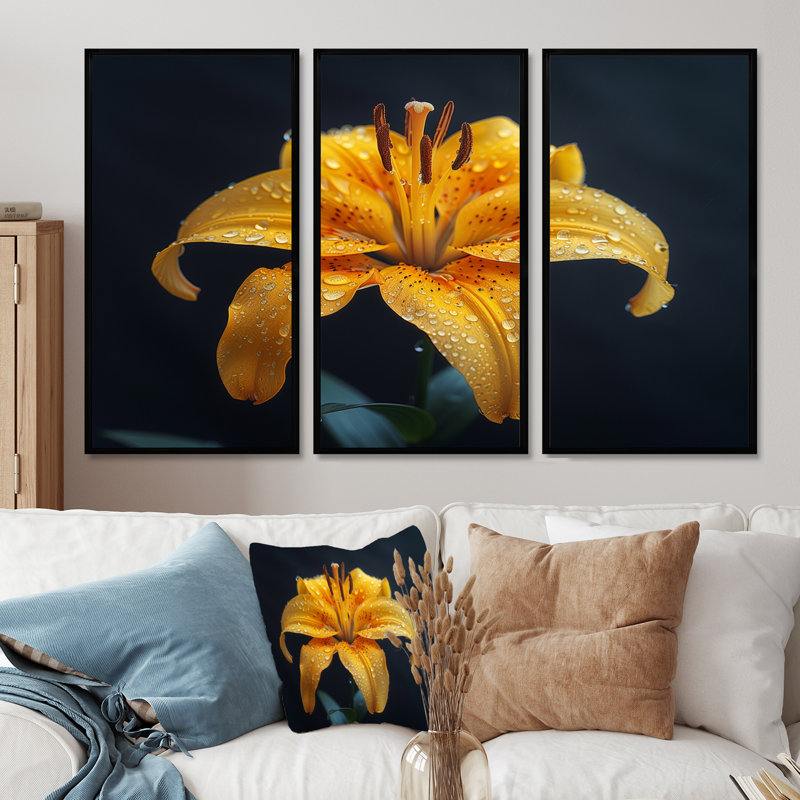 Gotcher - Lilies Wall Art Set, 28"H x 36" W x 1" D, Black Floater Framed Canvas