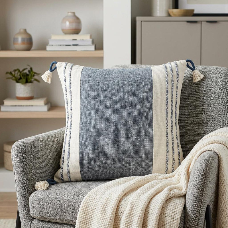 Coussin décoratif en coton 20 "avec blocs de couleur bleu et blanc