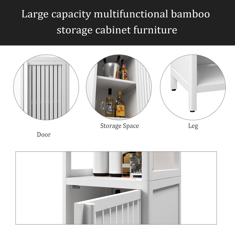 Meuble de rangement grande capacité en bambou multifonctionnel, Blanc