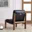 Fauteuil de loisir de 27,56 po de style minimaliste de luxe avec coussin supérieur en cuir noir, structure en bois de frêne et dossier simple pour le salon et le balcon