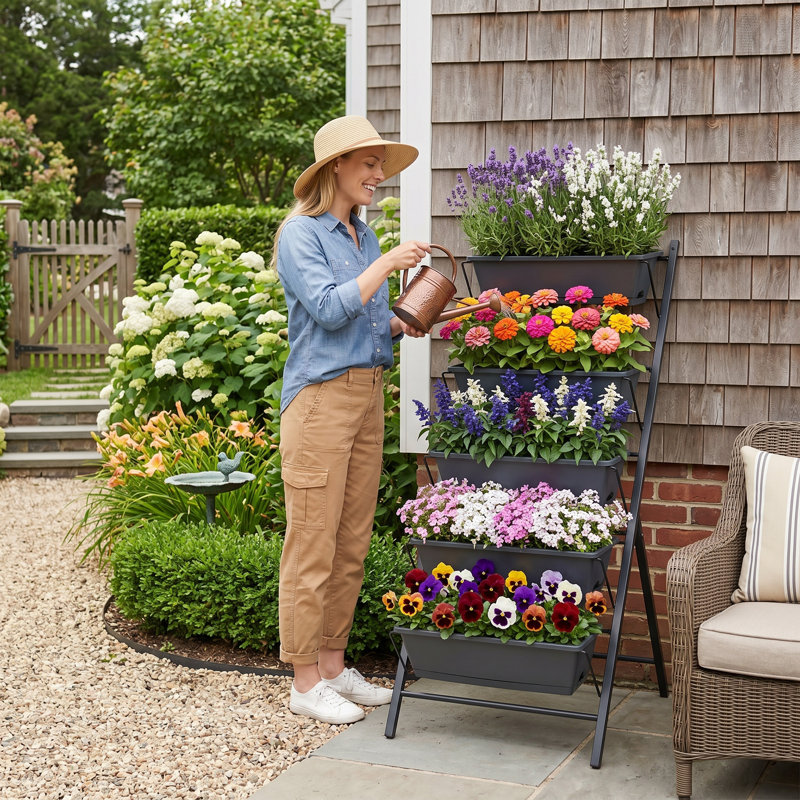 Space-Saving 5-Tier Vertical Raised Garden Bed, Built-In Efficient Drainage System & Removable Planting Trays, Rust-Resistant Weather-Proof Frame, Fits Balcony, Patio