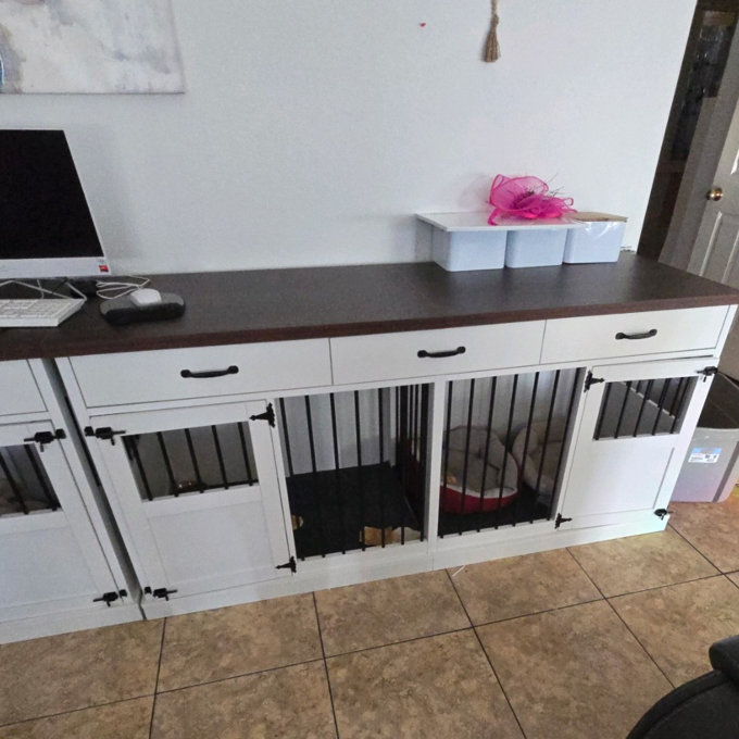 70.9" Large Dog Crate Furniture with 3 drawers and Divider, Heavy Duty Dog Kennel Furniture For 2 Large Dogs, 70.86"X23.6"X33.66"H - Black