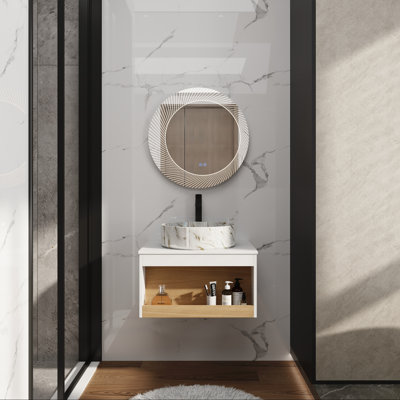 Meuble-lavabo mural 24 po avec lavabo rond et rangement ouvert