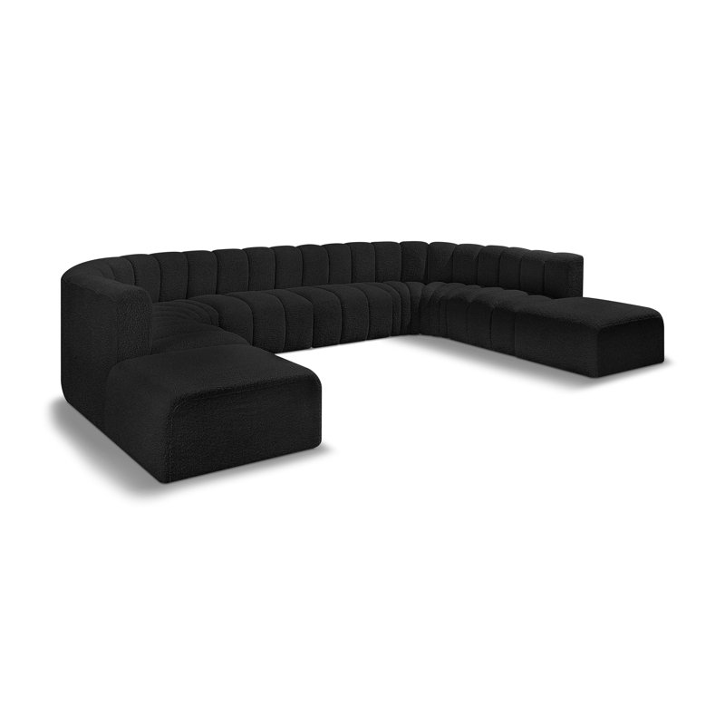 Hurlburt Upholstered Curved Sectional with Ottoman Reversible, Black Boucle Fabric