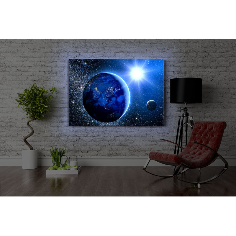 Earth In Space by No - Wrapped Canvas Print, With lighting, 40cm H x 60cm W x 4.5cm D