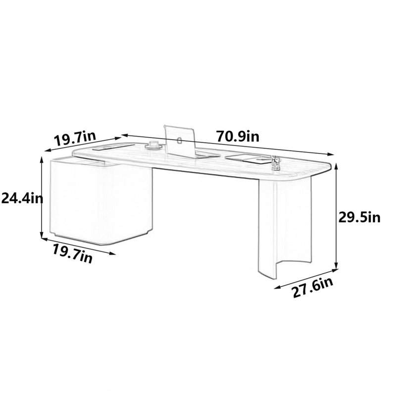 Bureau moderne en noyer crème, H 29,5 po x l 70,9 po x P 27,6 po