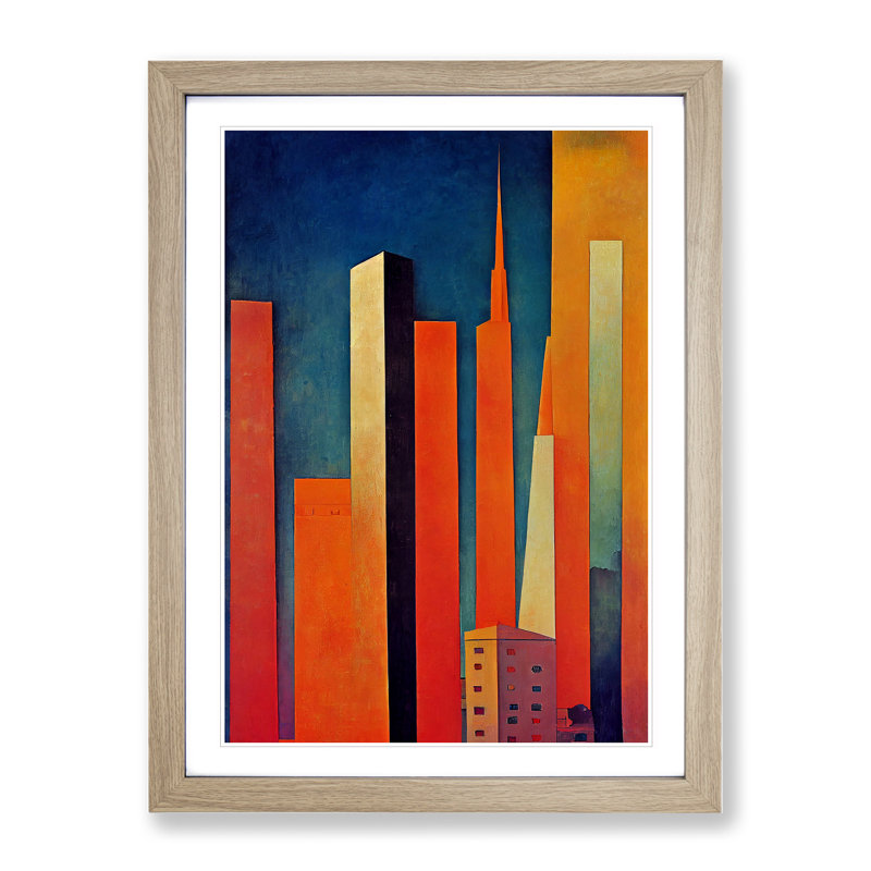 City Skyline - Single Picture Frame Print, 34cm H x 25cm W x 2cm D, Oak