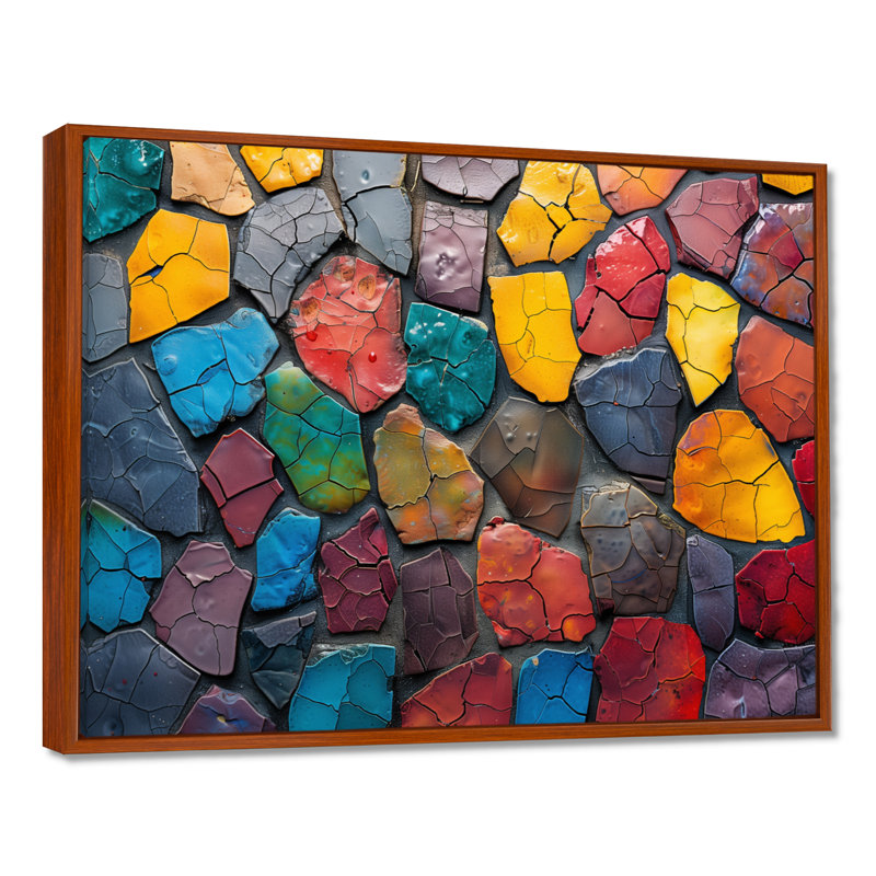 Carreaux de mosaïque colorés, beauté I - Boho, H 24 po x l 32 po, Cadre flottant brun