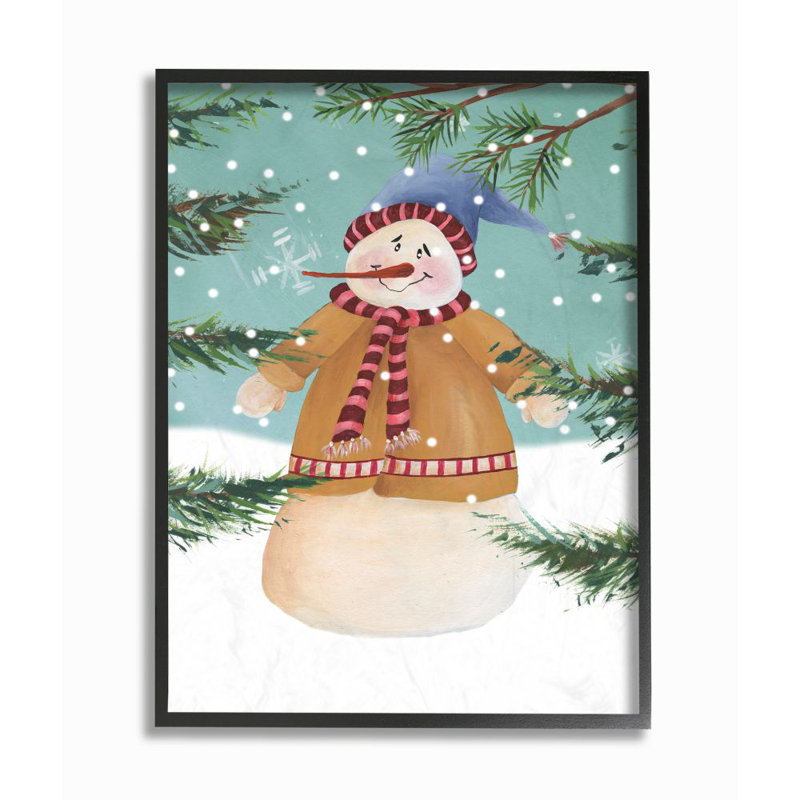 « bonhomme de neige », impression sur bois, Cadre noir, H 30 po x l 24 po