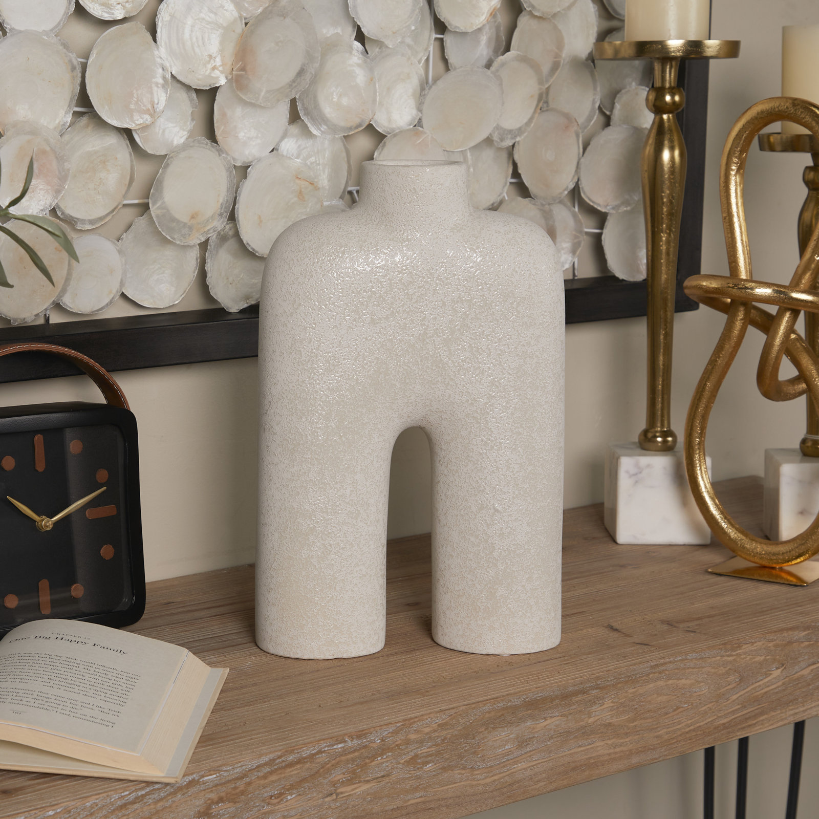 Sharee Stoneware Table Vase, White, 13.45" H x 8.55" W x 3.5" D