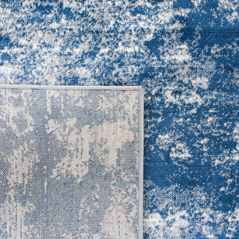 Tapis abstrait gris clair / bleu N'Keal, Rectangle 6 pi x 9 pi, Grey/Navy