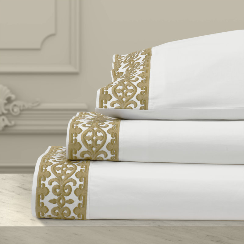 Majestic - Sheet California King 4Pc. Sheet Set, California King Sheet Set with 2 Pillowcases, Gold