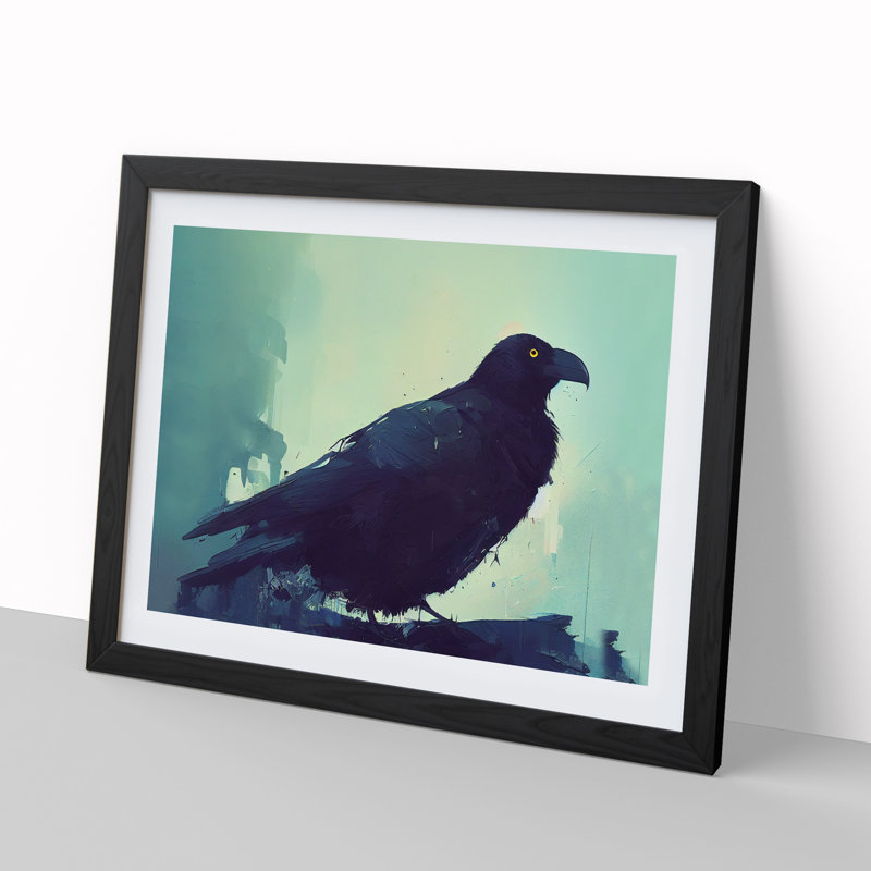 Raven Bird - Single Picture Frame Painting, 25cm H x 34cm W x 2cm D, Black