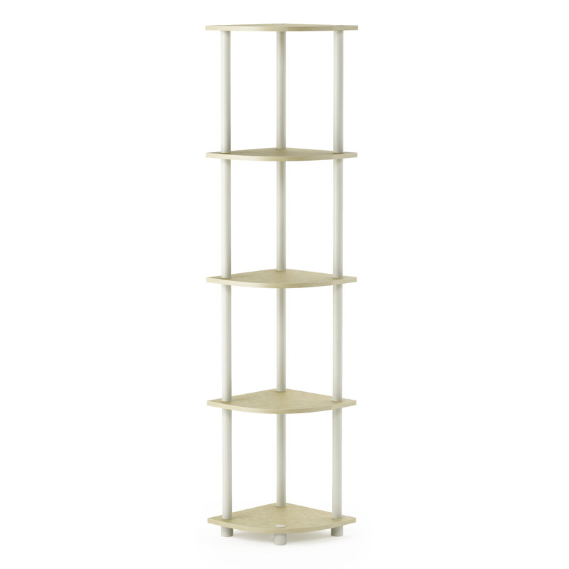 Bibliothèque en coin Baril, (5 Shelves) 57.7" H x 11.6" W x 11.6" D, Cream Marble/White
