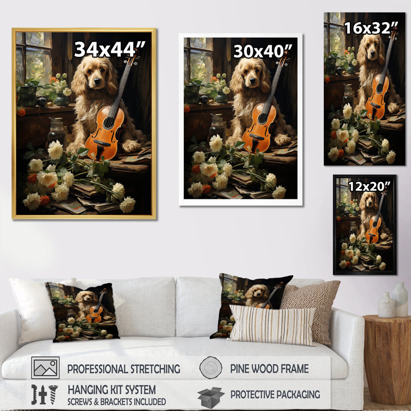 Cocker Spaniel Serenade sur toile, H 32 po x l 16 po x P 1 po, Cadre simple argenté