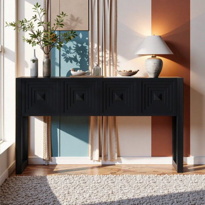 Console avec 3 tiroirs à fermeture en douceur, pieds cannelés, capacité de 150 lb