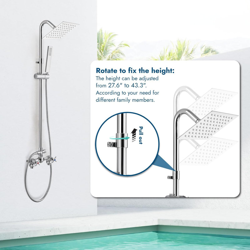 Modern Outdoor Shower System with 6'' Rainfall Shower Head and Handheld Spray, Wall Mounted Dual Function Exposed Shower Kit