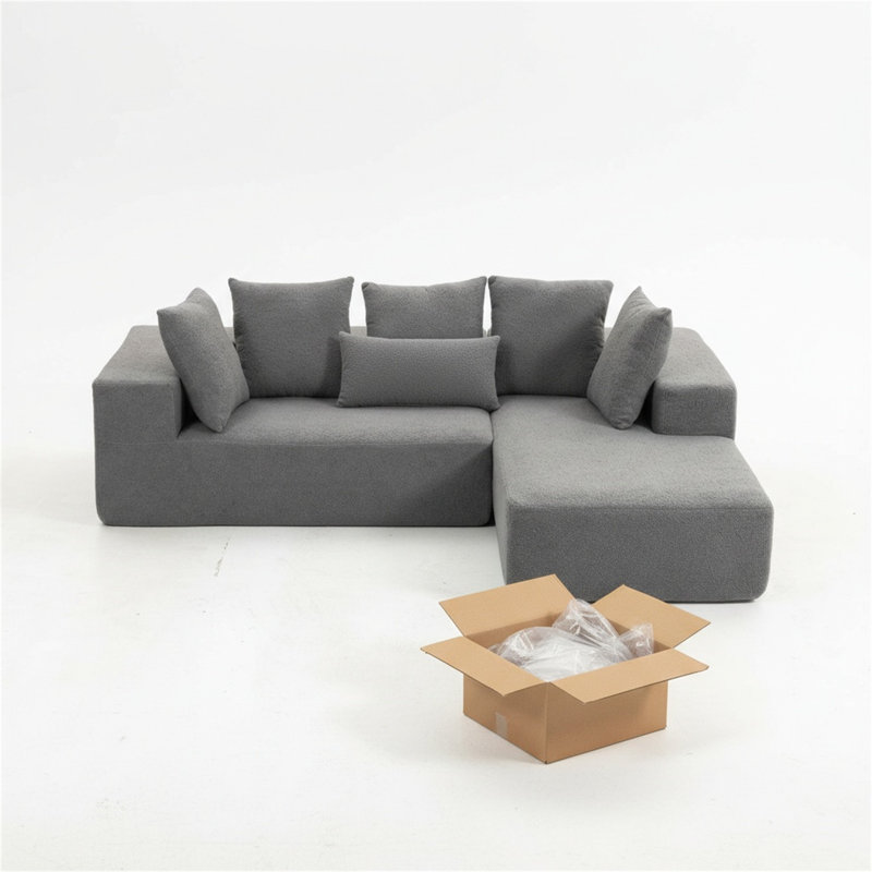 Canapé modulaire doux en tissu bouclé, prêt à l'emploi, parfait pour les appartements et les salons, Gris