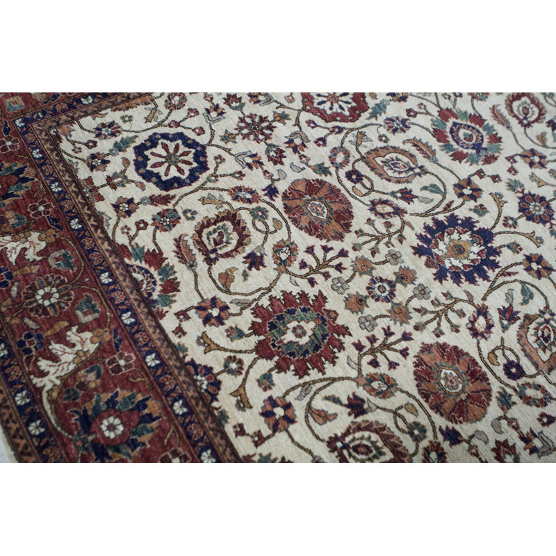 Hand-Knotted High-Quality Beige and Red Area Rug