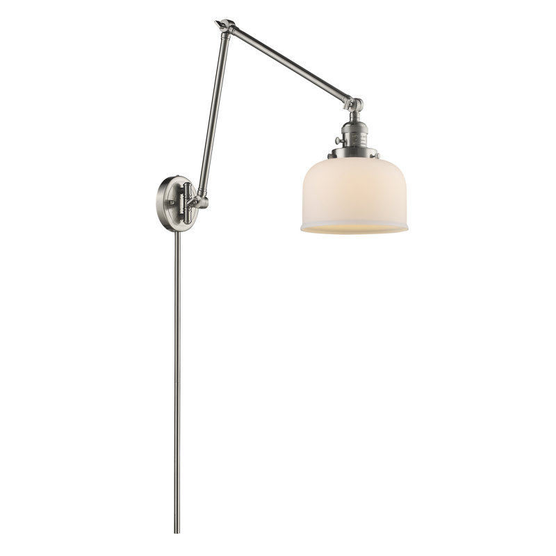 Kiger Plug-in Swing Arm Sconce, Brushed Satin Nickel, Matte White Cased, 3.5 Watt Vintage LED Bulb