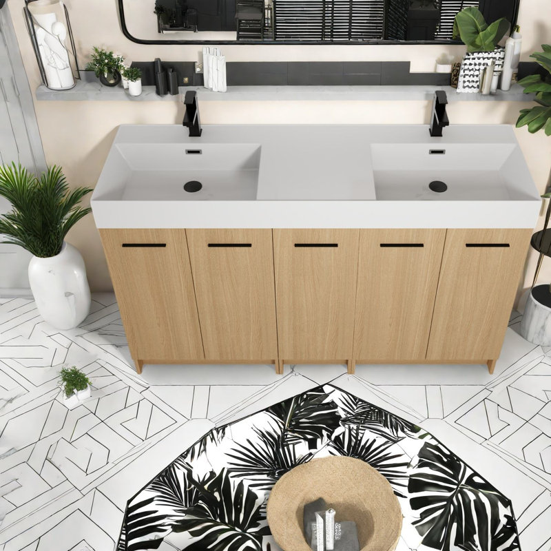 Modern 60in Vanities(Must include both Vanity Cabinet  and Sink) with Storage