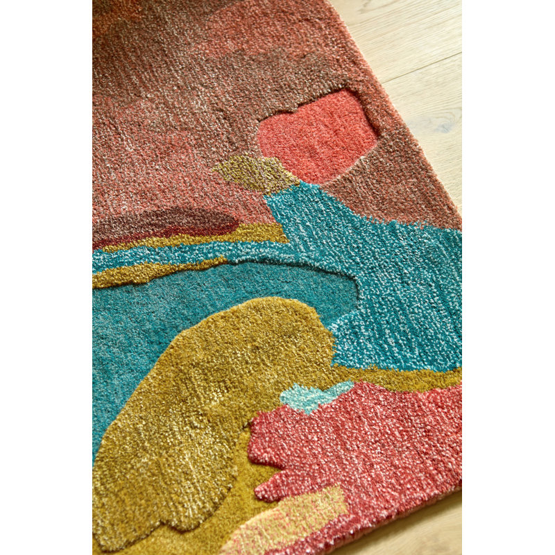 Foresta Hand Tufted Wool/Viscose Abstract Area Rug in Rosewood/Huckleberry, Rectangle 6'7" x 9'2"