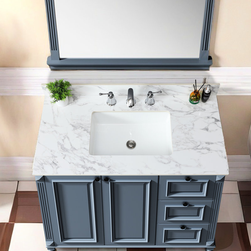 Comptoir de salle de bain en pierre frittée blanche 43 po x 22 po - Matériau de meuble-lavabo encastré en céramique élégant et pratique pour une utilisation à long terme