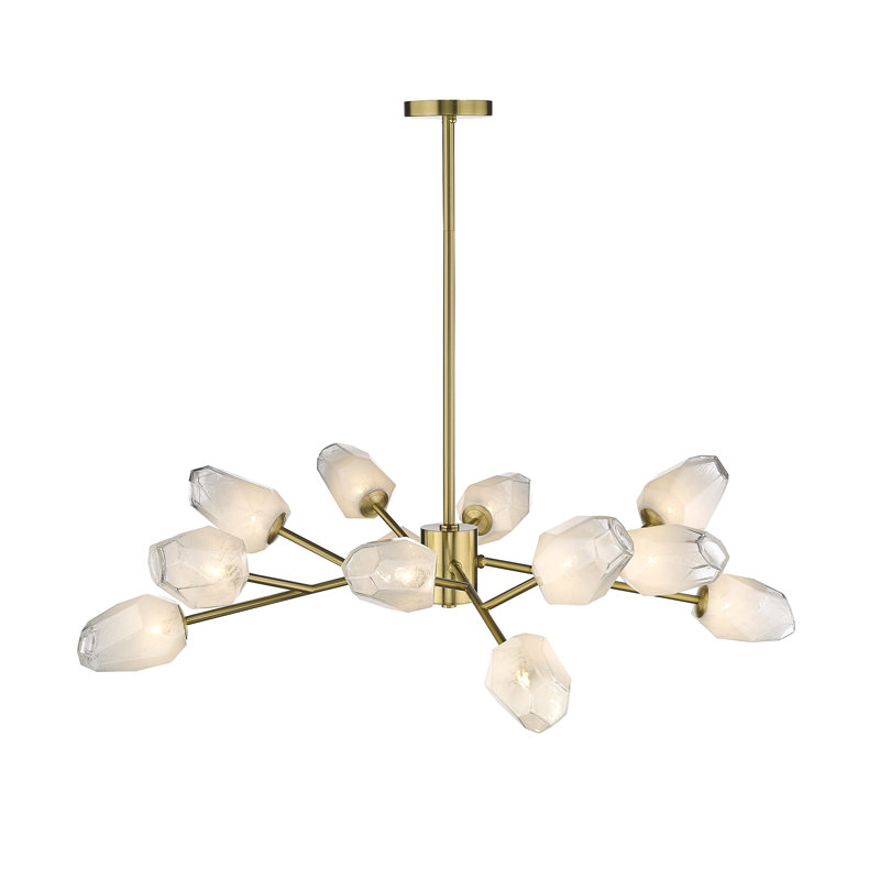 Hecket 12 Light Transitional Chandelier With Glass Shades, Gold