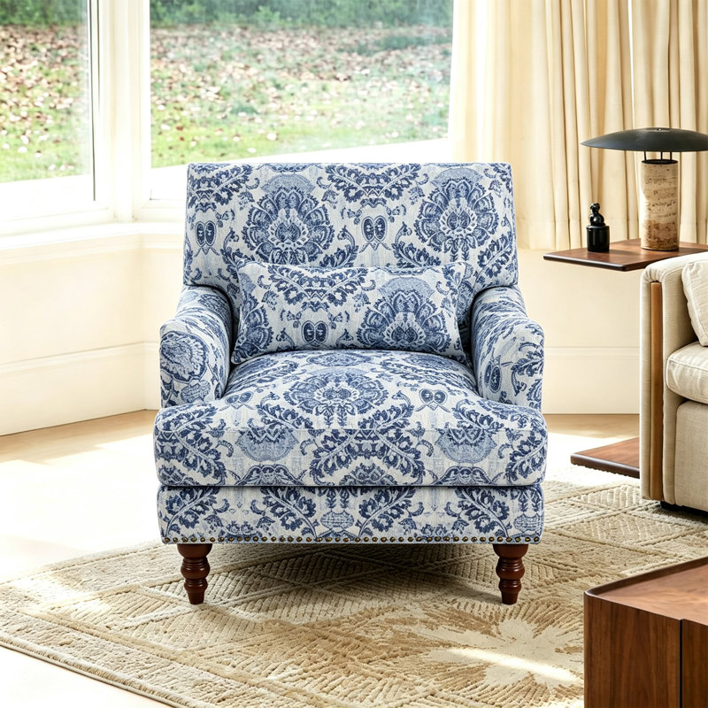 Fauteuil rembourré, Lin bleu marine