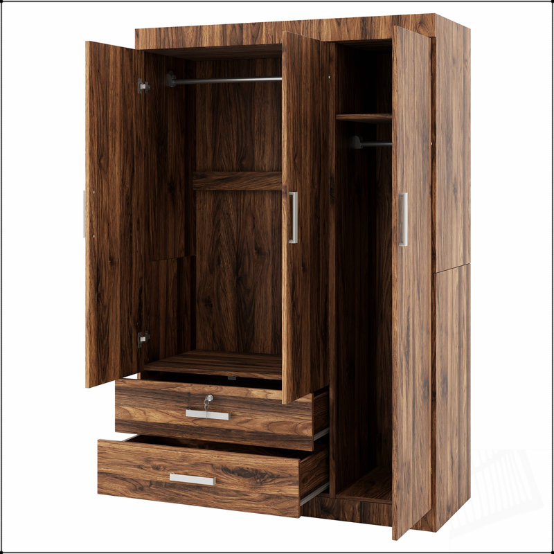Armoire-penderie à trois portes avec 2 tiroirs et 2 tringles pour un rangement organisé et spacieux