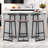 Set Of 3 Bar Stools With Backrest, Footrest And Metal Frame