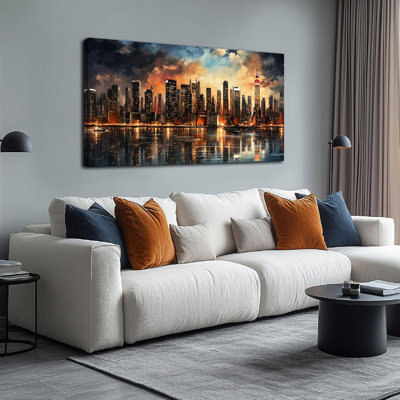 «New York Skyline Wall Art for Living Room», art mural moderne sur toile pour chambre à coucher au-dessus du lit, grande œuvre d'art pour murs de bureau de 24 po x 48 po