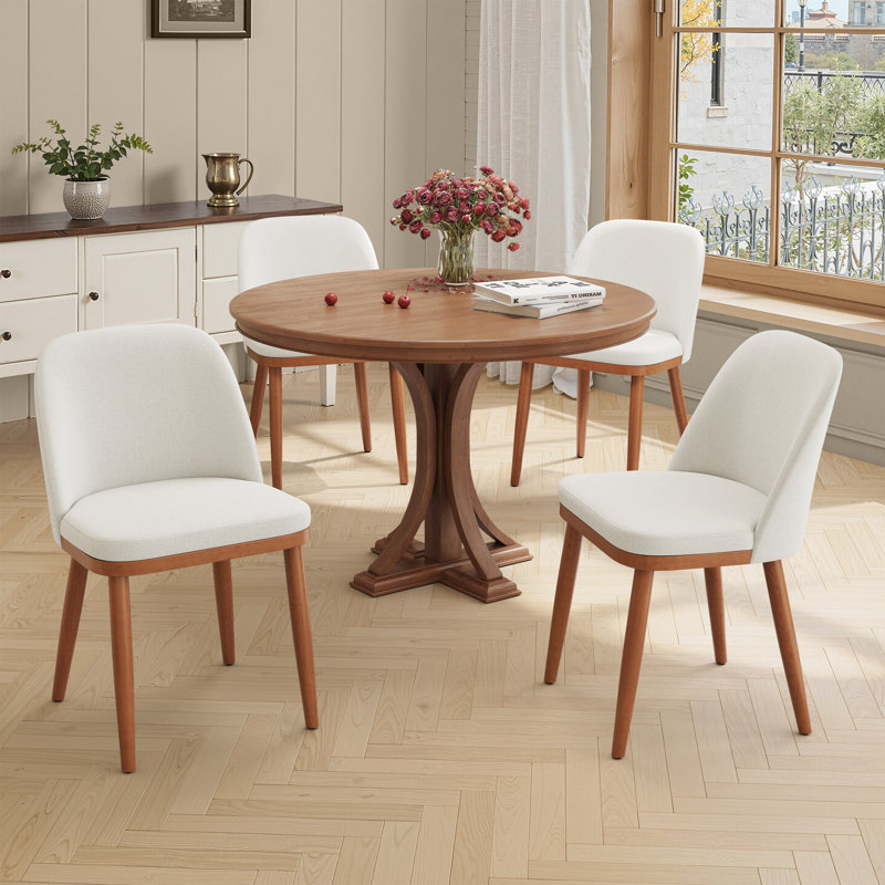 Wood Frame Upholstered Dining Chairs, Beige