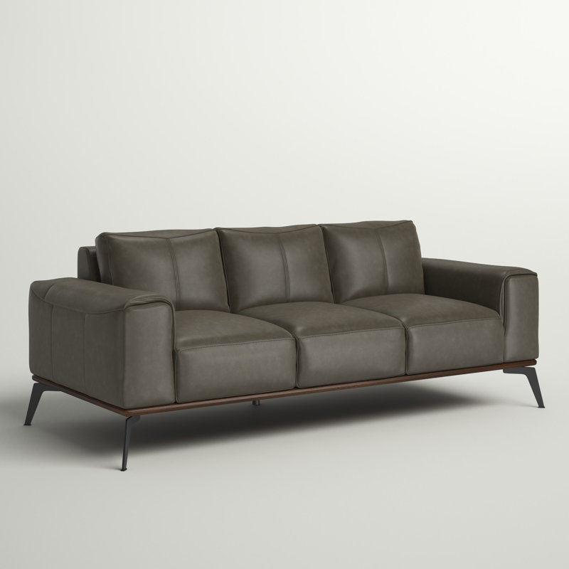 Conley Upholstered 86'' Sofa, Gray Genuine Leather