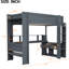 Lit mezzanine simple avec bureau en bois, rangement multiple, DEL, chargement - gris foncé-1172865719