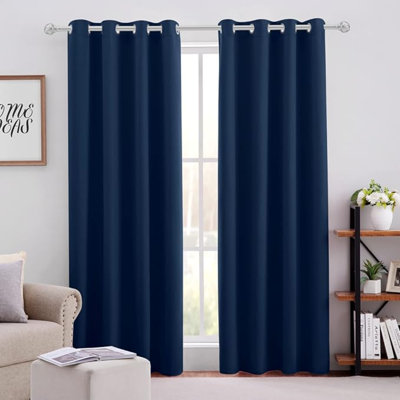 HOMEIDEAS Dark Navy Blackout Curtains For Bedroom 52 X 96 Inch Length 2 Panels Set Room Darkening Bedroom Curtains, Soundproof Thermal Grommet Window Curtains For Living Room For Christmas