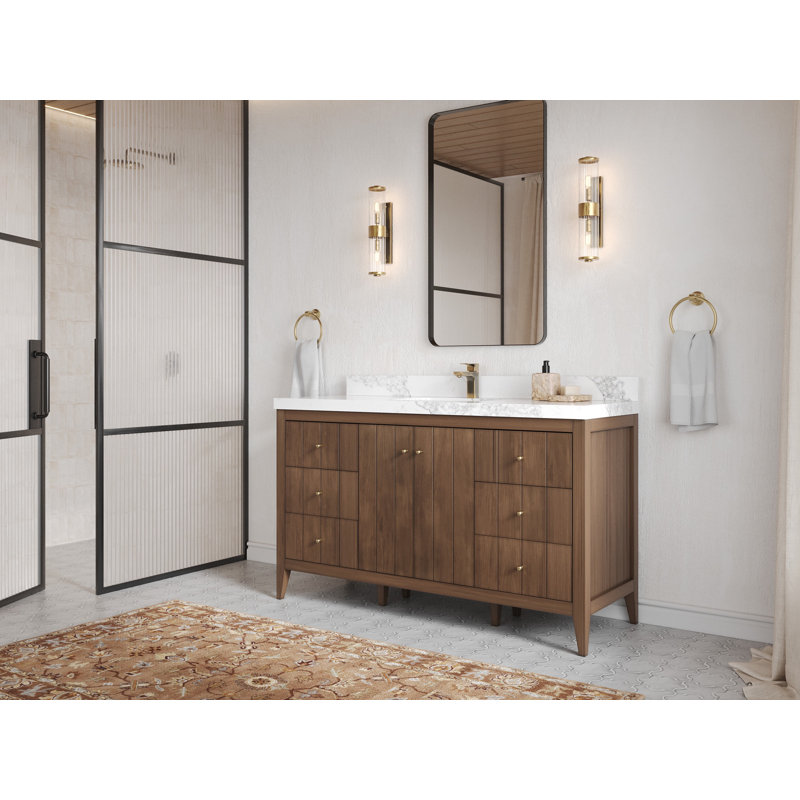 Atlanta Teak 60'' Single Bathroom Vanity with Quartz Top