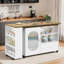 Îlot de cuisine avec table à manger extensible, armoire de rangement, tiroirs, dessus en chêne clair, piètement en chêne blanc-374892672