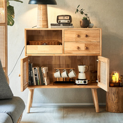 Mid-Century Modern Burlywood Solid Wood Sideboard