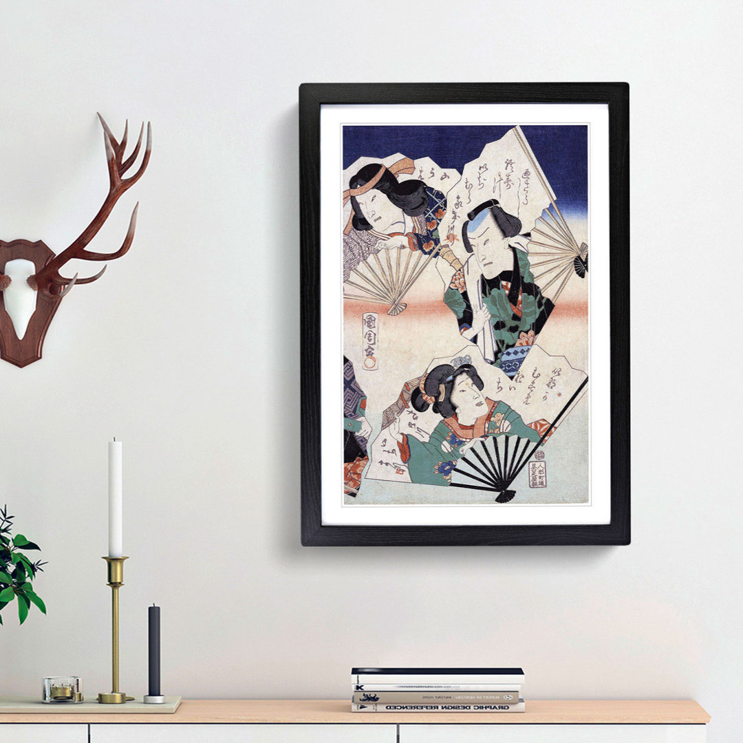 Kabuki Actors with Fans by Toyohara Kunichika - Picture Frame Art Print
