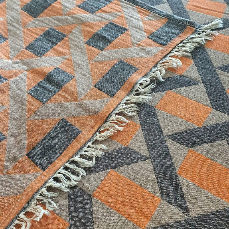 Batholo Jacquard Throw Blanket, Marigold Orange