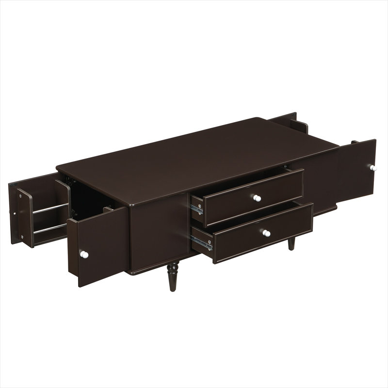 Coffee Table with Storage, brown-toned MDF and solid wood, 47.2 rectangular, four drawers and two side compartments