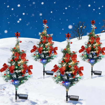 4 Packs Solar Christmas Tree Light - Christmas Waterproof Small Pathway Lights, Outdoor Lights Christmas Decorations Cedar Xmas Tree With 20 LED Lights In 4 Colors For Garden/Yard/Patio