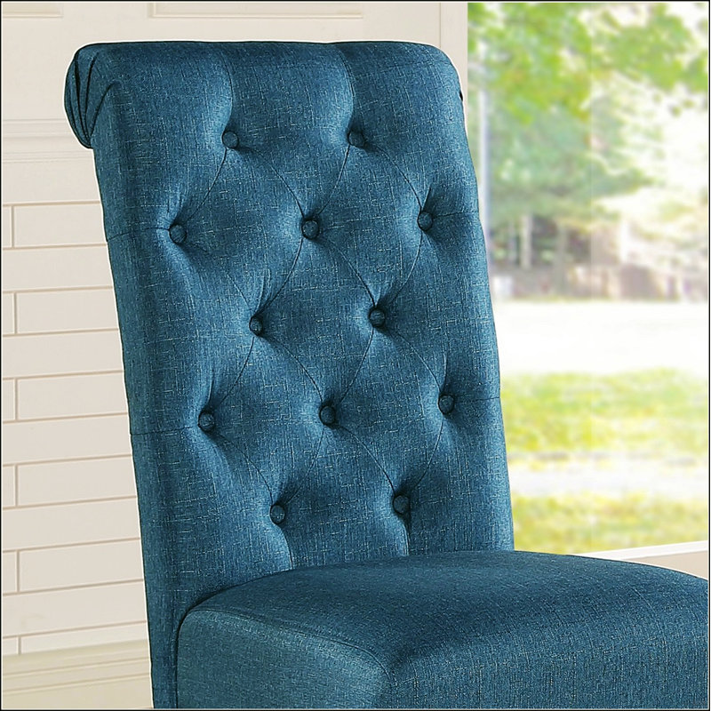 Solid Wood Tufted Asons Dining Chair, Blue