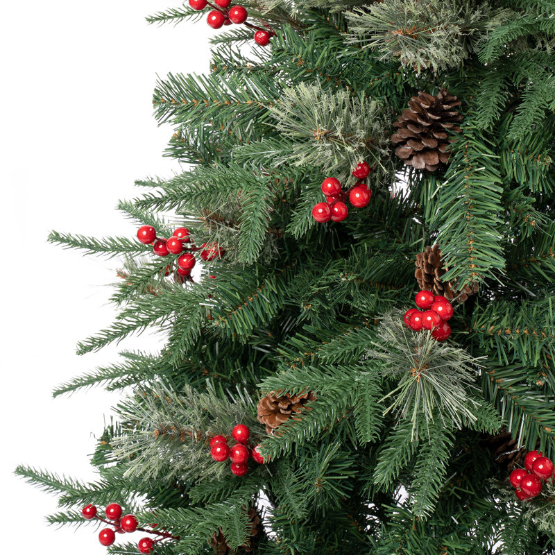 National Tree Company, First Traditions Collection, 7.5Ft Artificial Feel Real Virginia Pine Mixed Hinged Tree With Berries And Pinecones